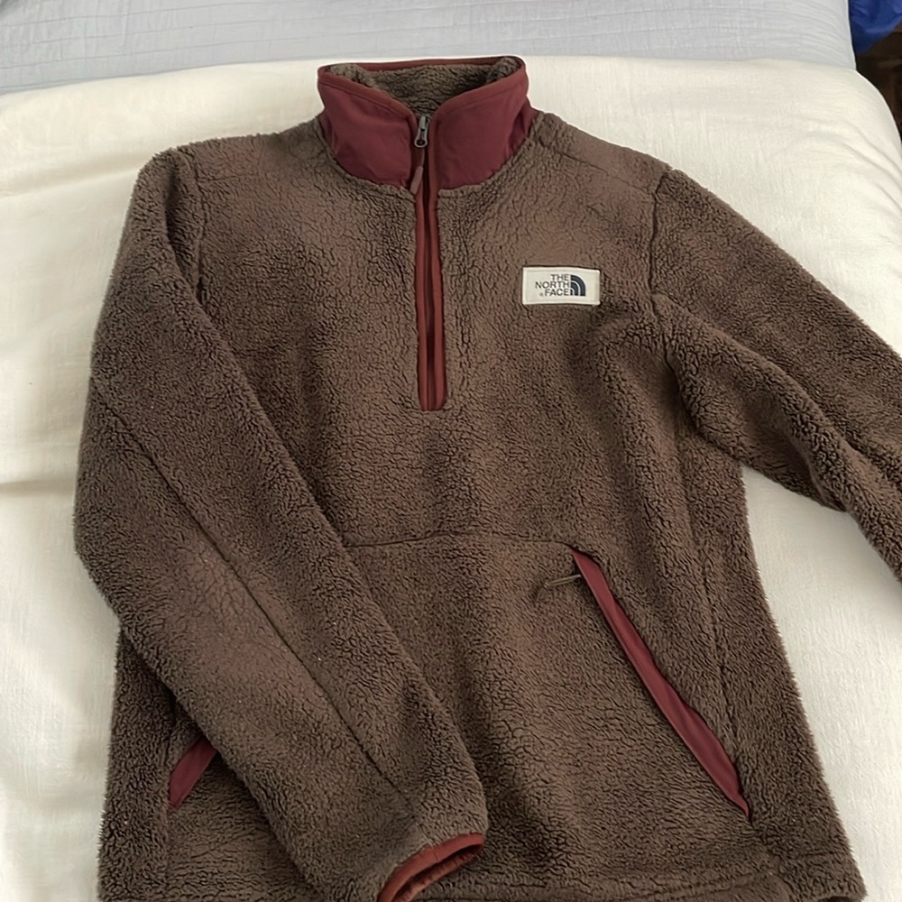 Men's Campshire Sherpa Fleece Pullover in Bracken Brown & Red by The North Face